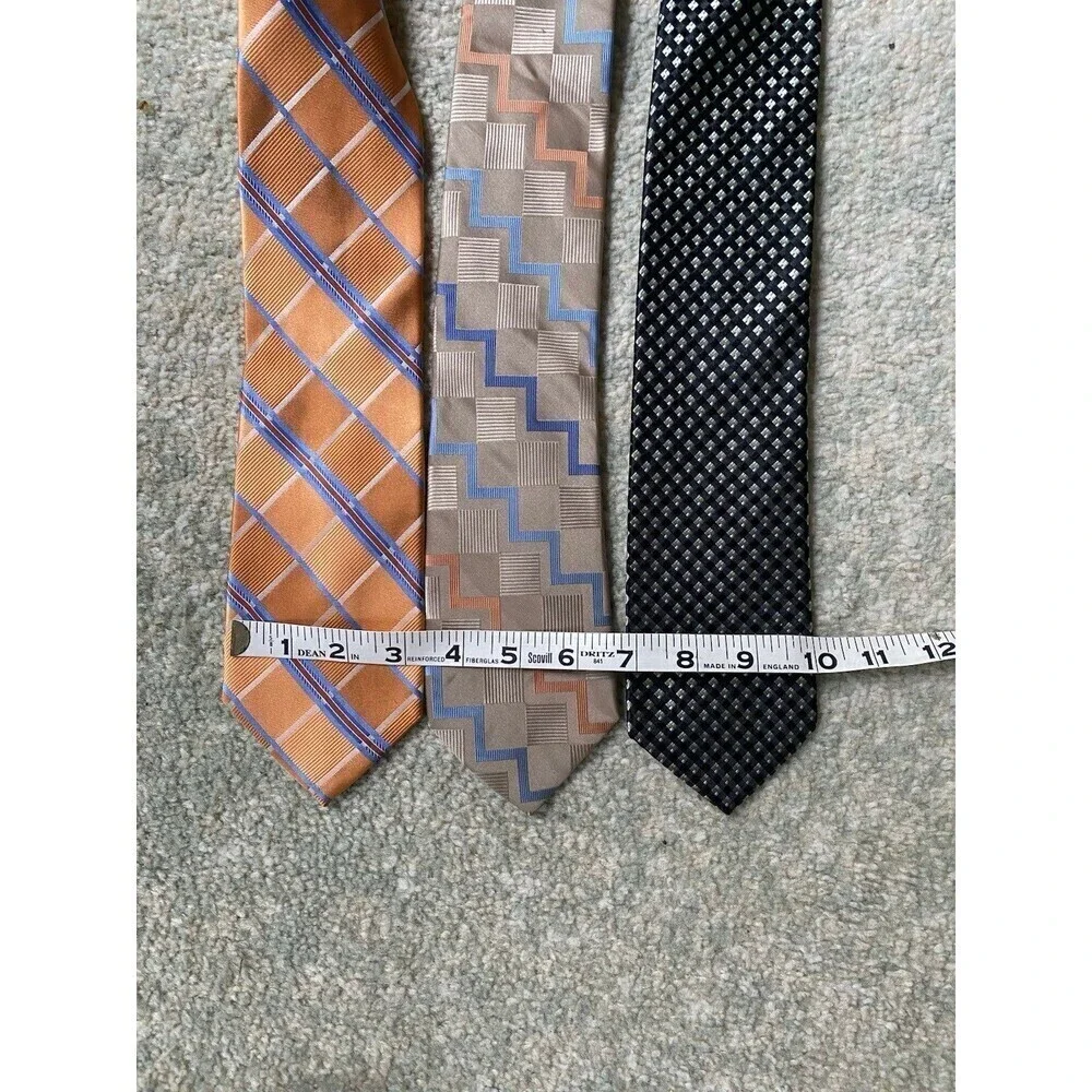 Michael Kors Micro Geometric 100% Silk Ties Lot Of 3 - Orange Classic Career